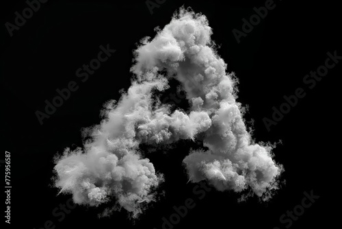 A letter formed by white cloud on black background, 3D render