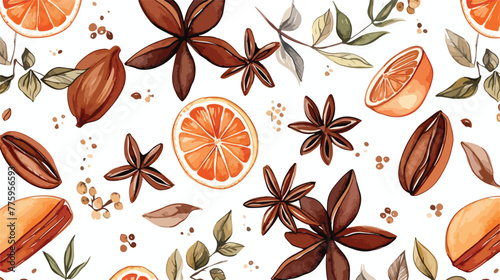 Seamless watercolor pattern with allspice on the wh