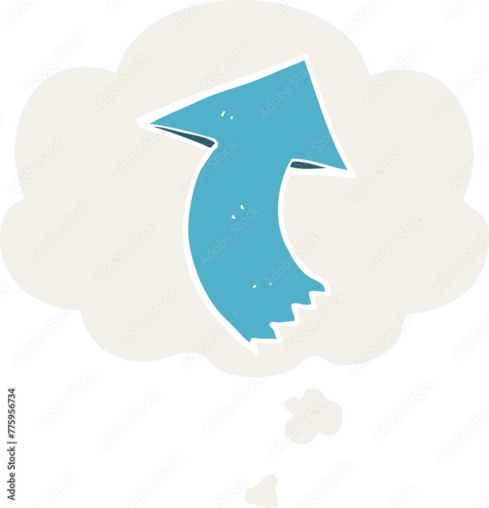 cartoon pointing arrow with thought bubble in retro style cartoon pointing arrow with thought bubble in retro style