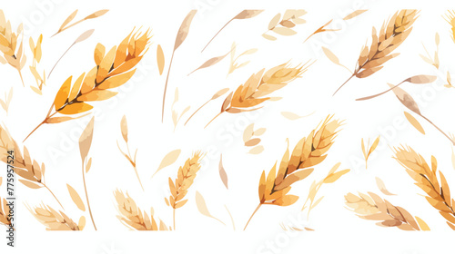 Seamless watercolor pattern with ear of wheat on th