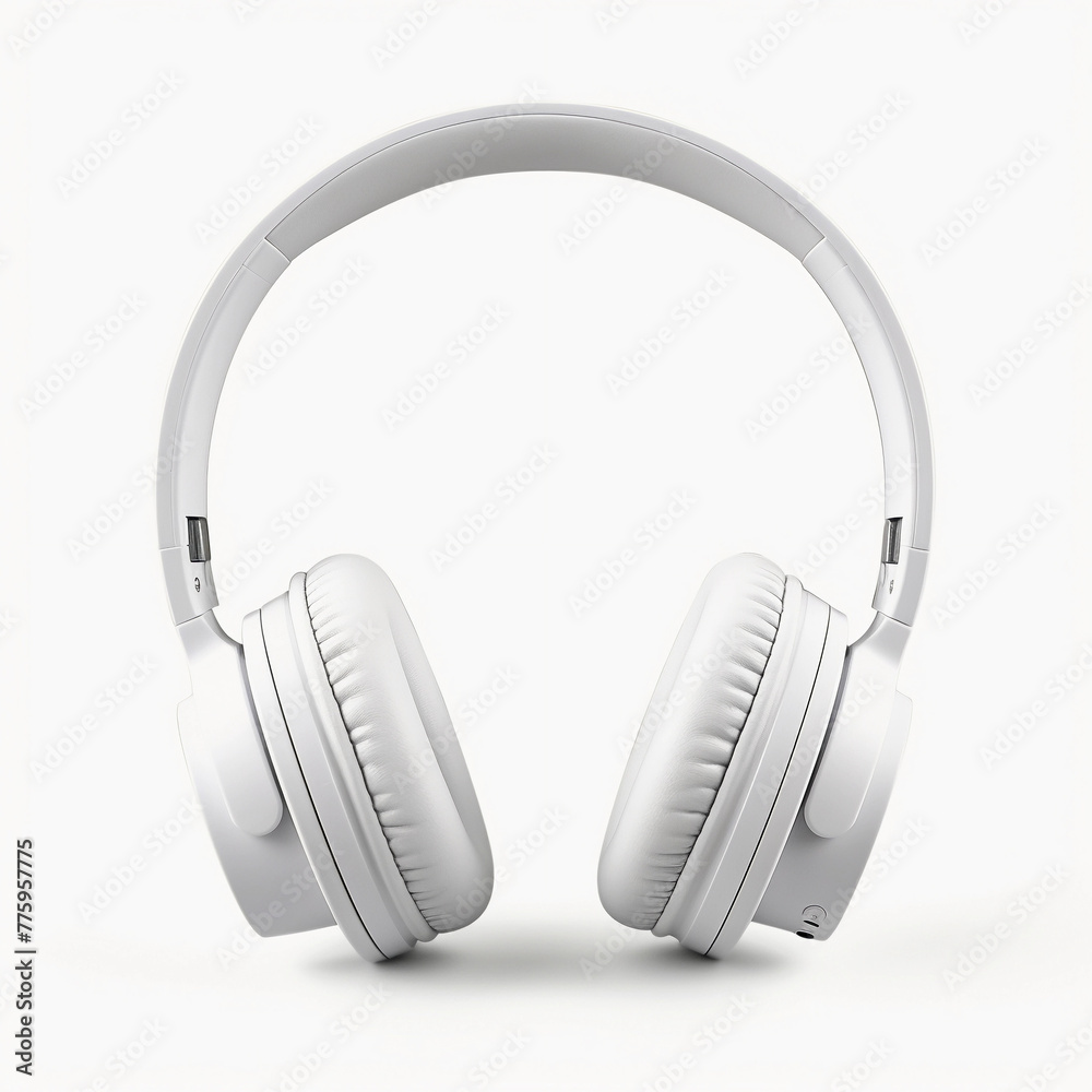 Beautiful white wireless headphones isolated on white background. Job ID: aa8ece7b-817a-496c-ab4f-4b7596dc551d Beautiful white wireless headphones isolated on white background. Job ID: aa8ece7b-817a-496c-ab4f-4b7596dc551d