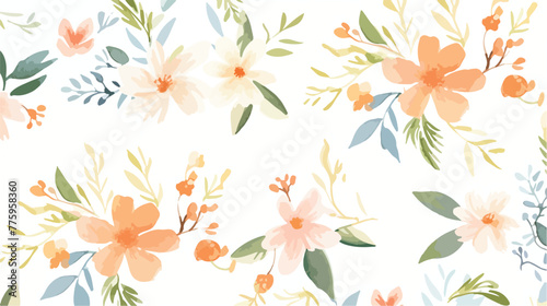 Seamless watercolor pattern with floral elements on © iclute