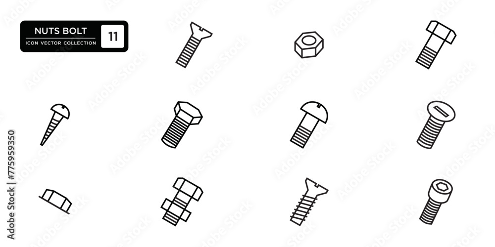 Obraz premium Bolt nut icon collection, vector icon templates editable and resizable