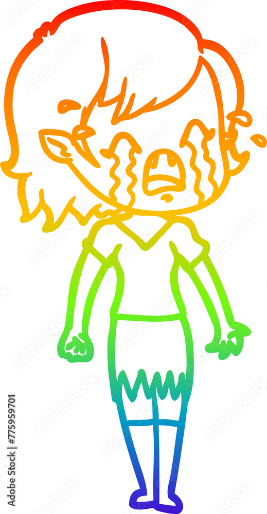 rainbow gradient line drawing of a cartoon crying vampire girl rainbow gradient line drawing of a cartoon crying vampire girl