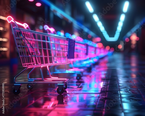 Illuminated Cyber Shopping Carts Guiding the Path to Discounts and Deals
