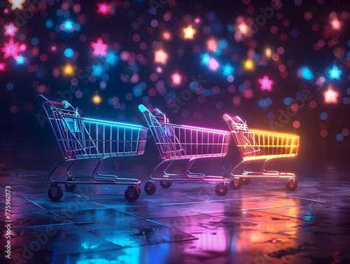 Neon Lit Shopping Cart Race Under the Starry Sky A Whimsical Spin on the Retail Experience