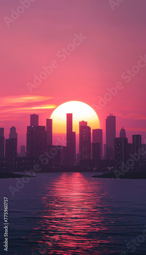 city skyline at sunset