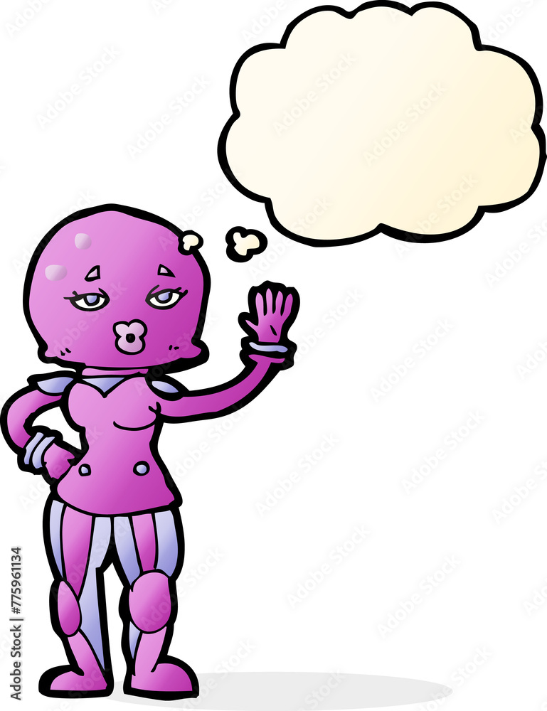 cartoon female astronaut with thought bubble cartoon female astronaut with thought bubble