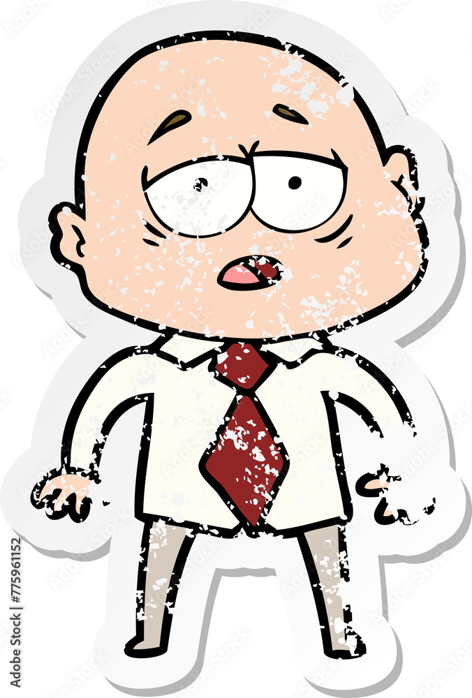 distressed sticker of a cartoon tired bald man in shirt and tie distressed sticker of a cartoon tired bald man in shirt and tie