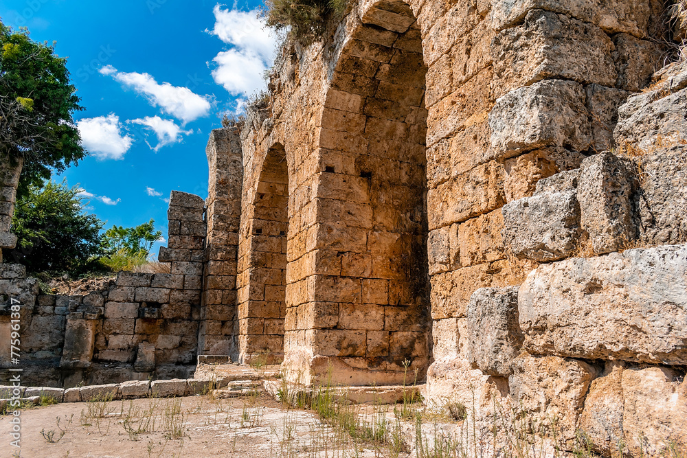 Picturesque ruins of the ancient city of Perge in Turkey. Perge open air museum.