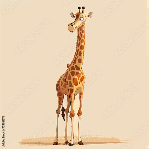 Cartoon giraffe stands tall, showcasing its patterned coat and playful expression photo