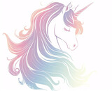 A serene unicorn with a vibrant, flowing mane and a slender horn, radiating mystical beauty