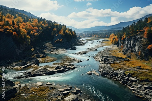Nature of Russia. Autumn landscape. Generative AI Art. Beautiful view.