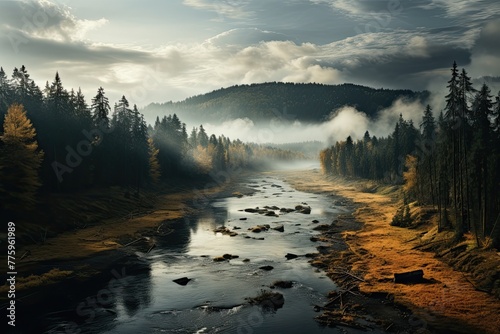 Nature of Russia. Autumn landscape. Generative AI Art. Beautiful view.