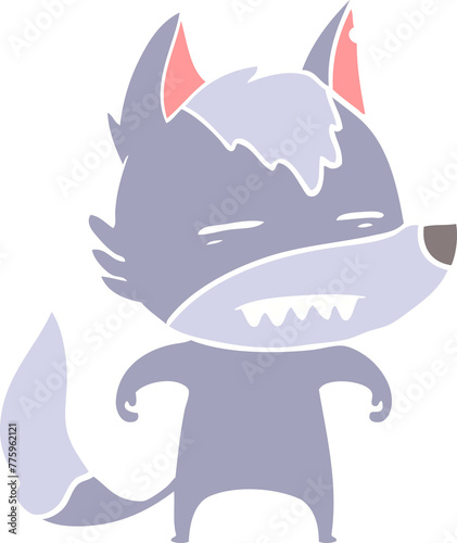 flat color style cartoon wolf showing teeth