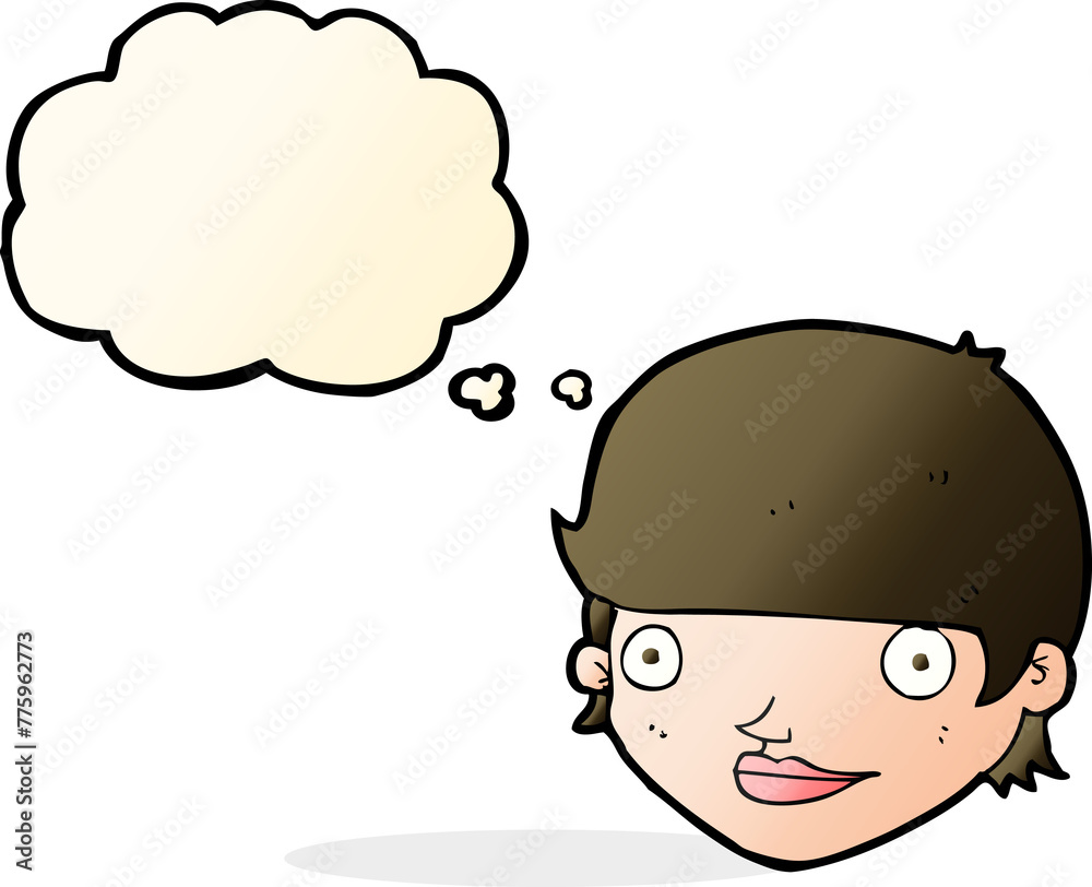 cartoon happy female face with thought bubble cartoon happy female face with thought bubble