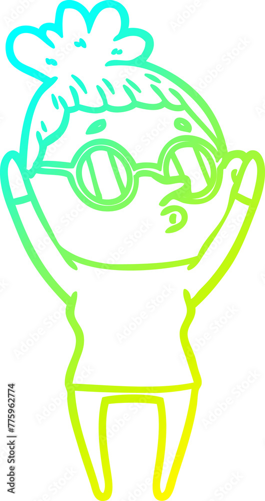 cold gradient line drawing of a cartoon woman wearing glasses cold gradient line drawing of a cartoon woman wearing glasses