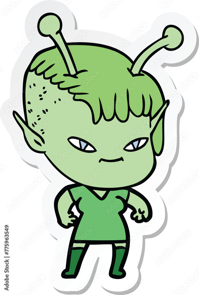 sticker of a cute cartoon alien girl sticker of a cute cartoon alien girl