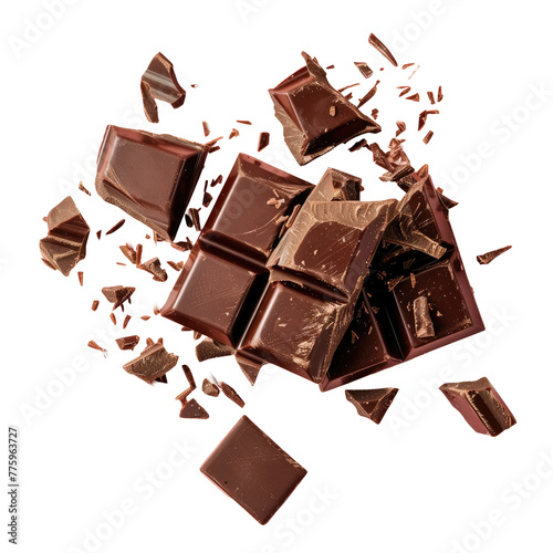 Chocolate pieces and chocolate on Transparent Background