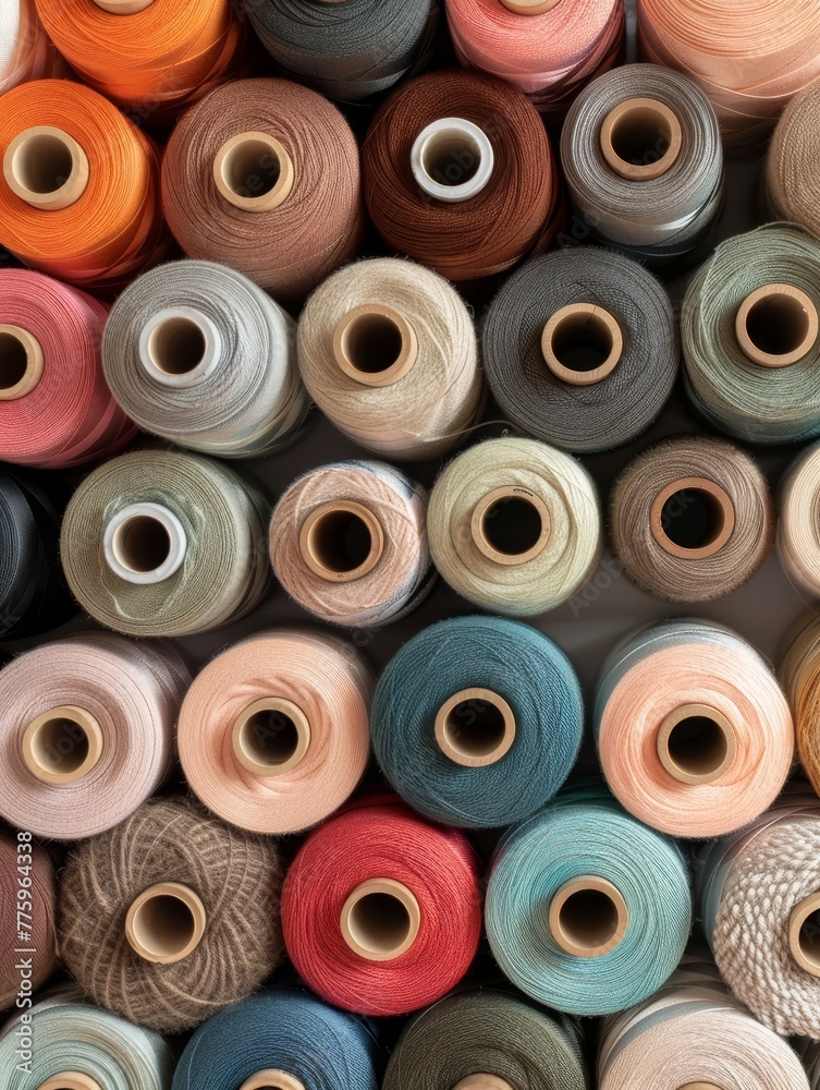 Close-up of multi-colored sewing threads in a tidy arrangement, emphasizing texture and variety for creative projects. Close-up of multi-colored sewing threads in a tidy arrangement, emphasizing texture and variety for creative projects.