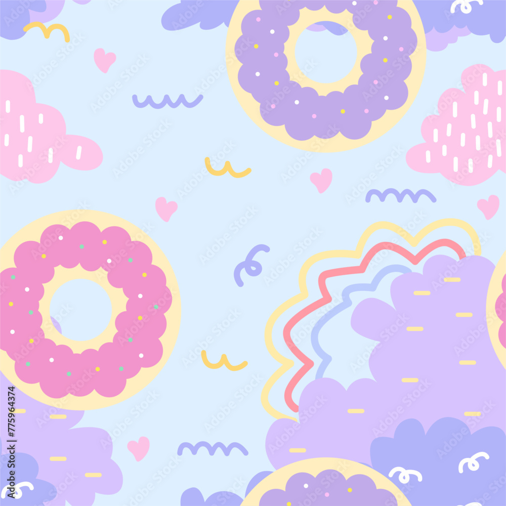 adorable donut and sky pastel seamless illustration background