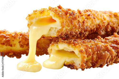 Many Crispy breaded fried cheese sticks, liquid hot cheese dripping out the inside, png, isolated on transparent background, clipart, cutout.