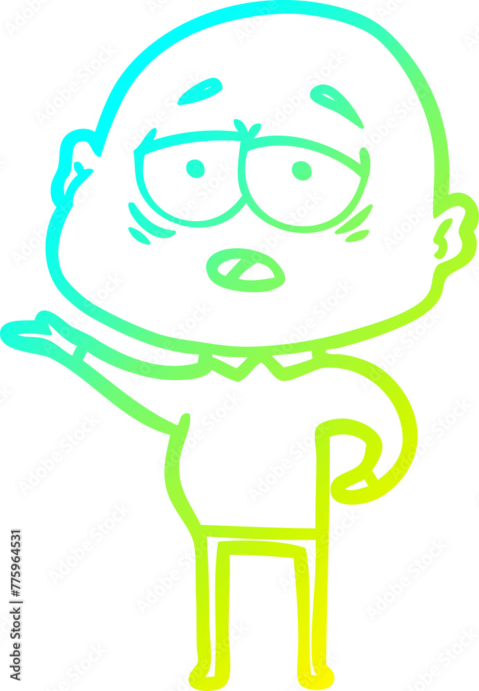 cold gradient line drawing of a cartoon tired bald man cold gradient line drawing of a cartoon tired bald man