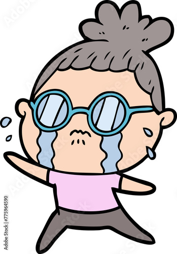 cartoon crying woman wearing spectacles