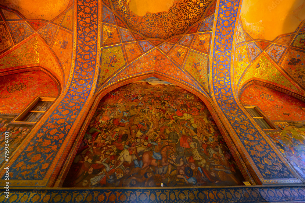 Chehel Sotoun, inside view of Chehel sotoun, Iran.