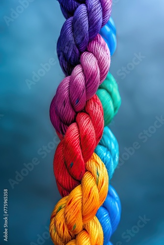 problem solution team work concept, colored rope knot picture. background