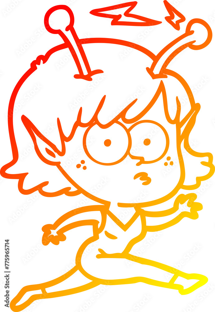 warm gradient line drawing of a cartoon alien girl warm gradient line drawing of a cartoon alien girl