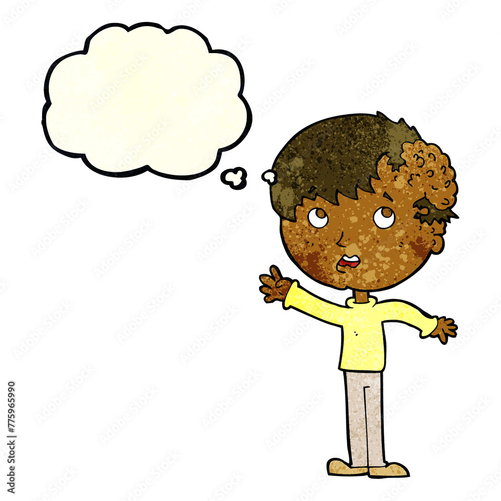 cartoon boy with growth on head with thought bubble cartoon boy with growth on head with thought bubble