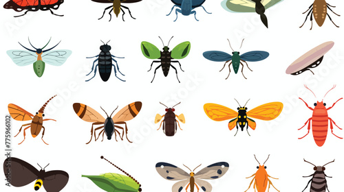 Set of insect cartoon character and its silhouette © iclute
