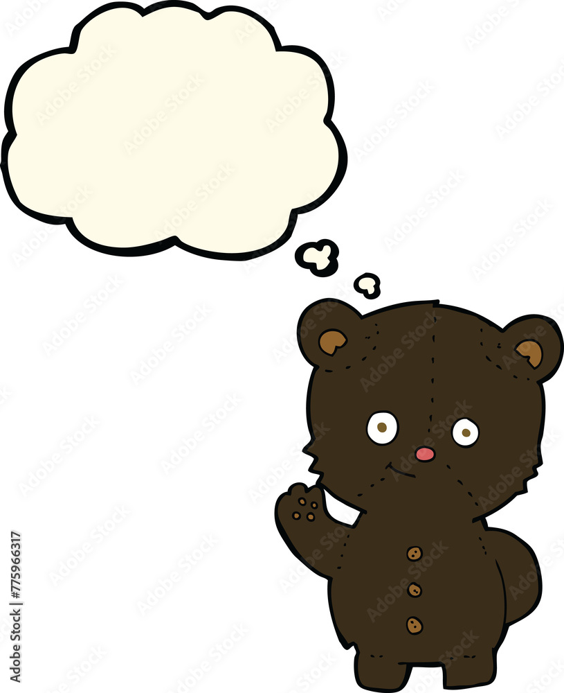 cartoon waving black bear cub with thought bubble cartoon waving black bear cub with thought bubble