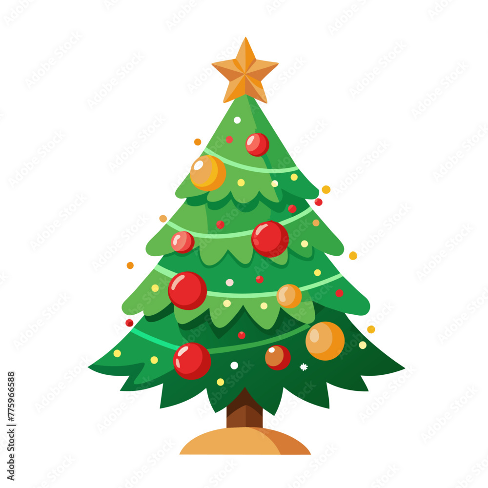 Christmas tree, modern flat design art drawn for decor on white Christmas tree, modern flat design art drawn for decor on white