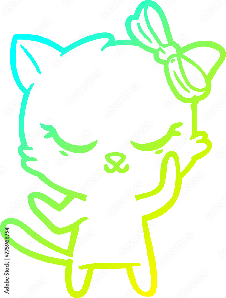 cold gradient line drawing of a cute cartoon cat with bow cold gradient line drawing of a cute cartoon cat with bow