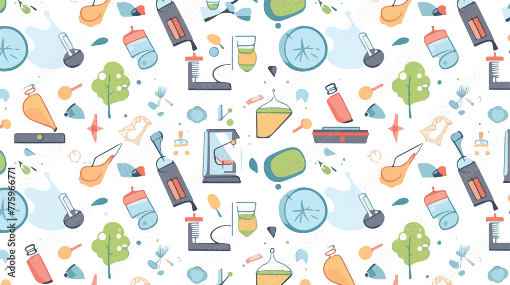 Set of Science doddle seamless pattern 2d flat cart