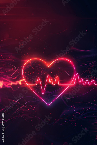 A heartbeat chart with a love symbol, vibrant neon light style