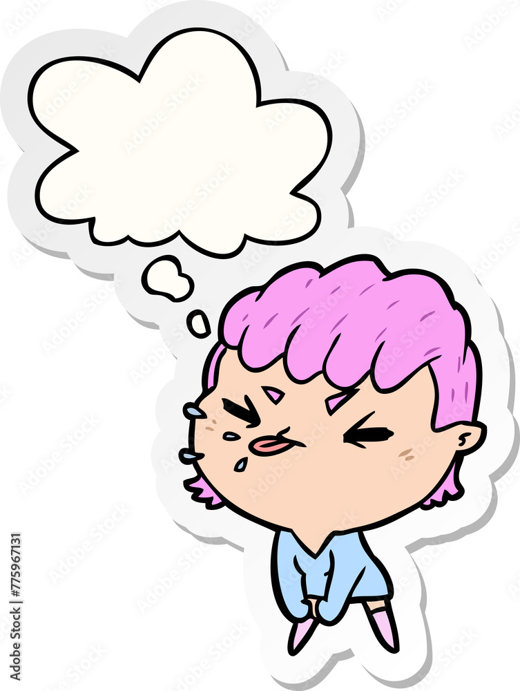 cartoon rude girl with thought bubble as a printed sticker cartoon rude girl with thought bubble as a printed sticker