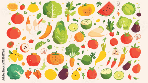 Set of vegetables and fruits illustration 2d flat c