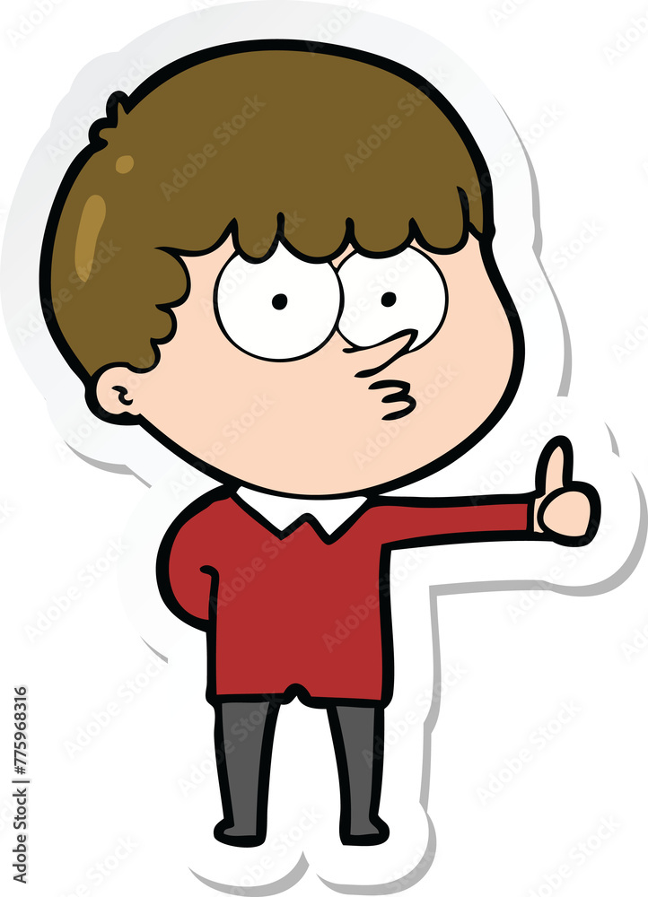 sticker of a cartoon curious boy giving thumbs up sign sticker of a cartoon curious boy giving thumbs up sign