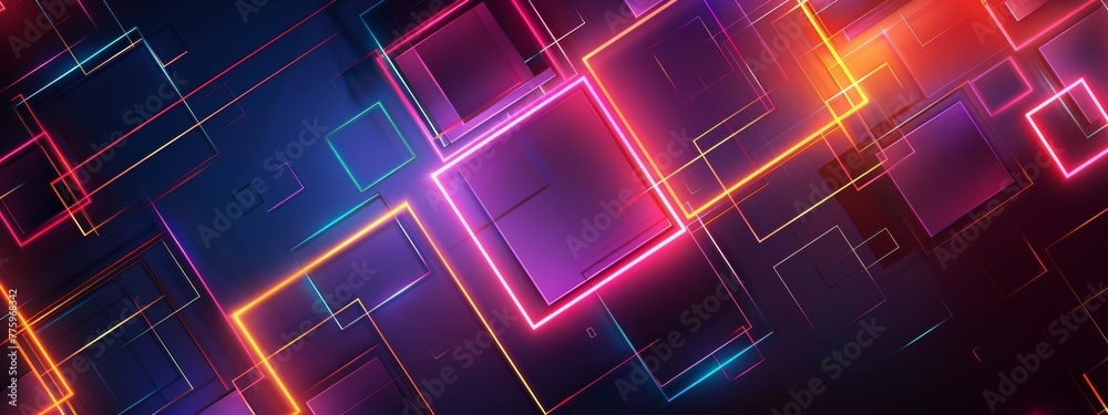 neon geometric one frames , bright studio background 