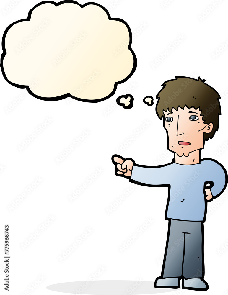 cartoon pointing man with thought bubble cartoon pointing man with thought bubble
