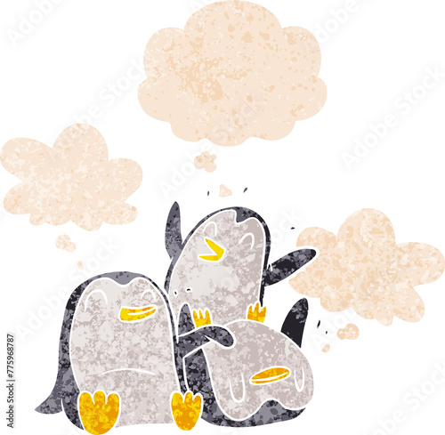 Wallpaper Mural cartoon penguins with thought bubble in grunge distressed retro textured style Torontodigital.ca