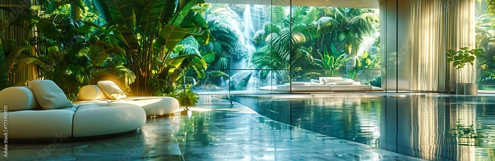 Tranquil Waterfall in a Lush Forest, A Perfect Blend of Natural Beauty and Peaceful Escape