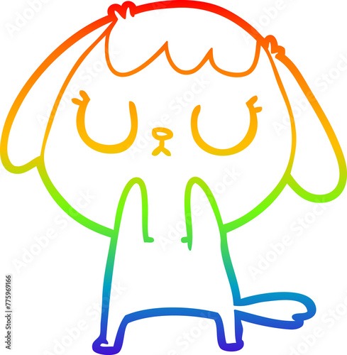 rainbow gradient line drawing of a cute cartoon dog