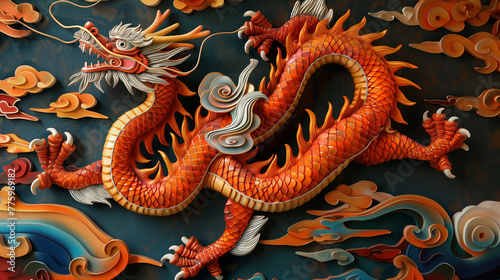 chinese dragon hand painted wall art traditional chinese art © Zhong