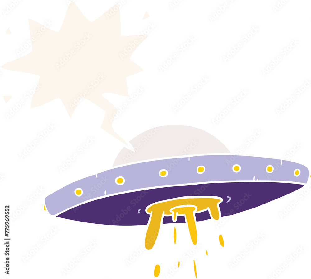 cartoon flying UFO with speech bubble in retro style cartoon flying UFO with speech bubble in retro style