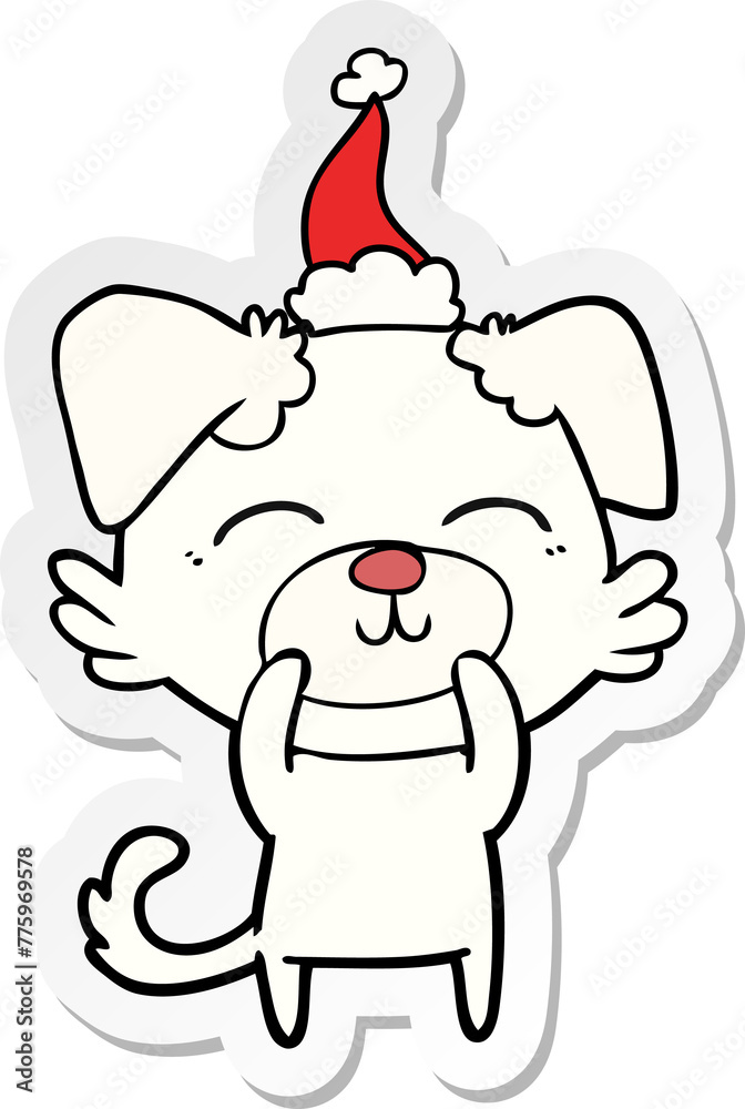 hand drawn sticker cartoon of a dog wearing santa hat hand drawn sticker cartoon of a dog wearing santa hat