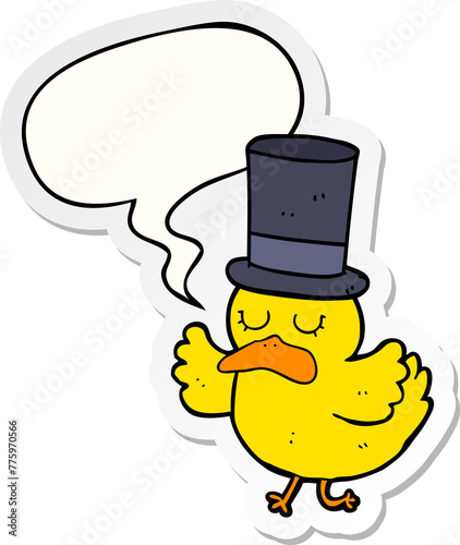 cartoon duck wearing top hat with speech bubble sticker photo